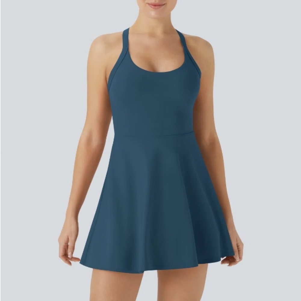 NWOT HALARA Women's Airy Backless Dress in Teal - Picture 3 of 10